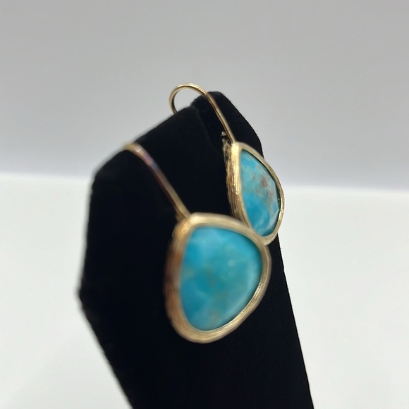 Blue Kingman Turquoise 18KT Yellow Gold Over Sterling Silver Earrings - Picture 4 of 13